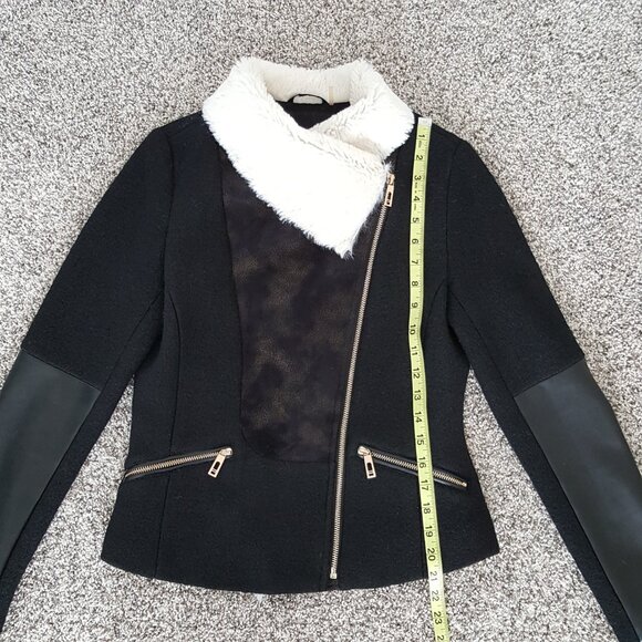 NEW Ivanka Trump Faux Shearling Leather Biker Moto Jacket Coat Wool Sherpa Black - Picture 6 of 14